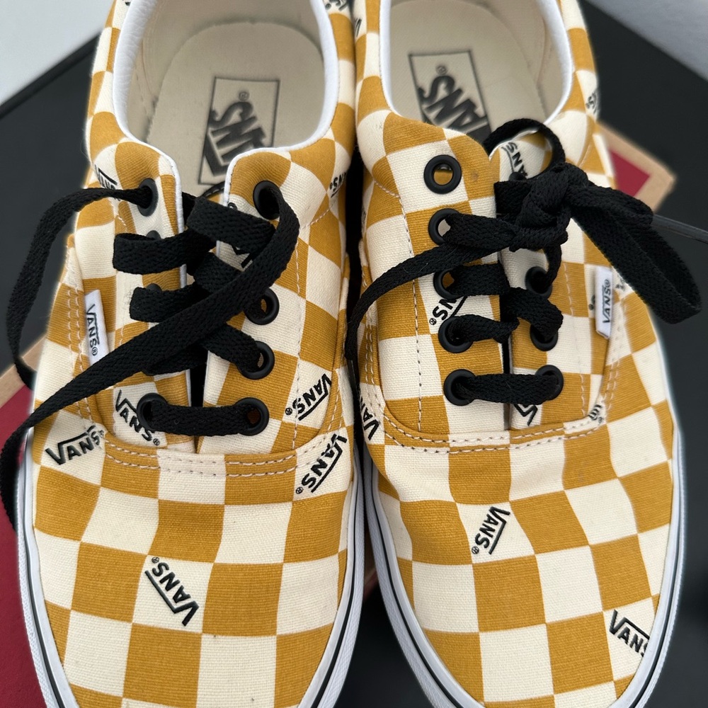 Vans Yellow and Black Checkerboard Sneakers